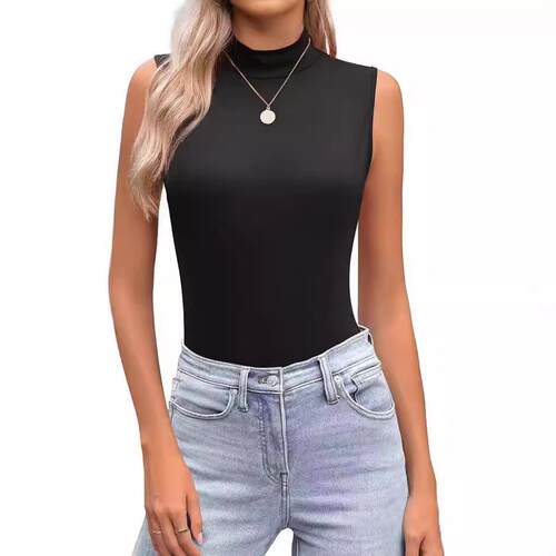 Women's fake high neck vest sleeveless top elastic