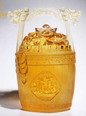 开店开业桌面工艺品摆件收银台琉璃聚宝盆装饰一桶公司金礼品饭店