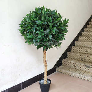厂家定制 仿真植物盆栽小树月桂 圆形假树叶 喜庆装饰绿植圣诞树