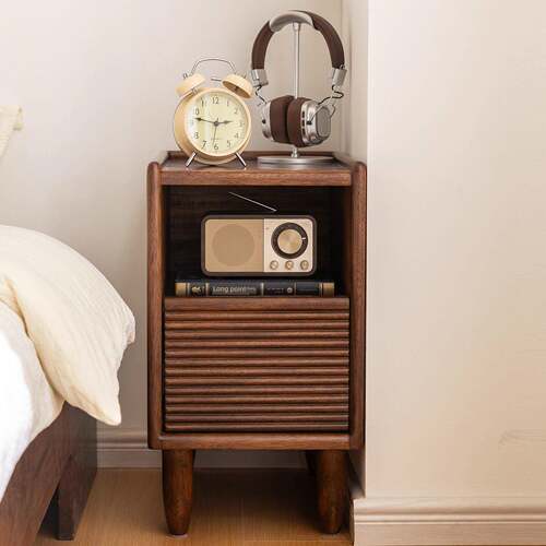 黑胡桃实木床头柜简单现代极窄侧柜家庭单抽屉床头柜床头小柜