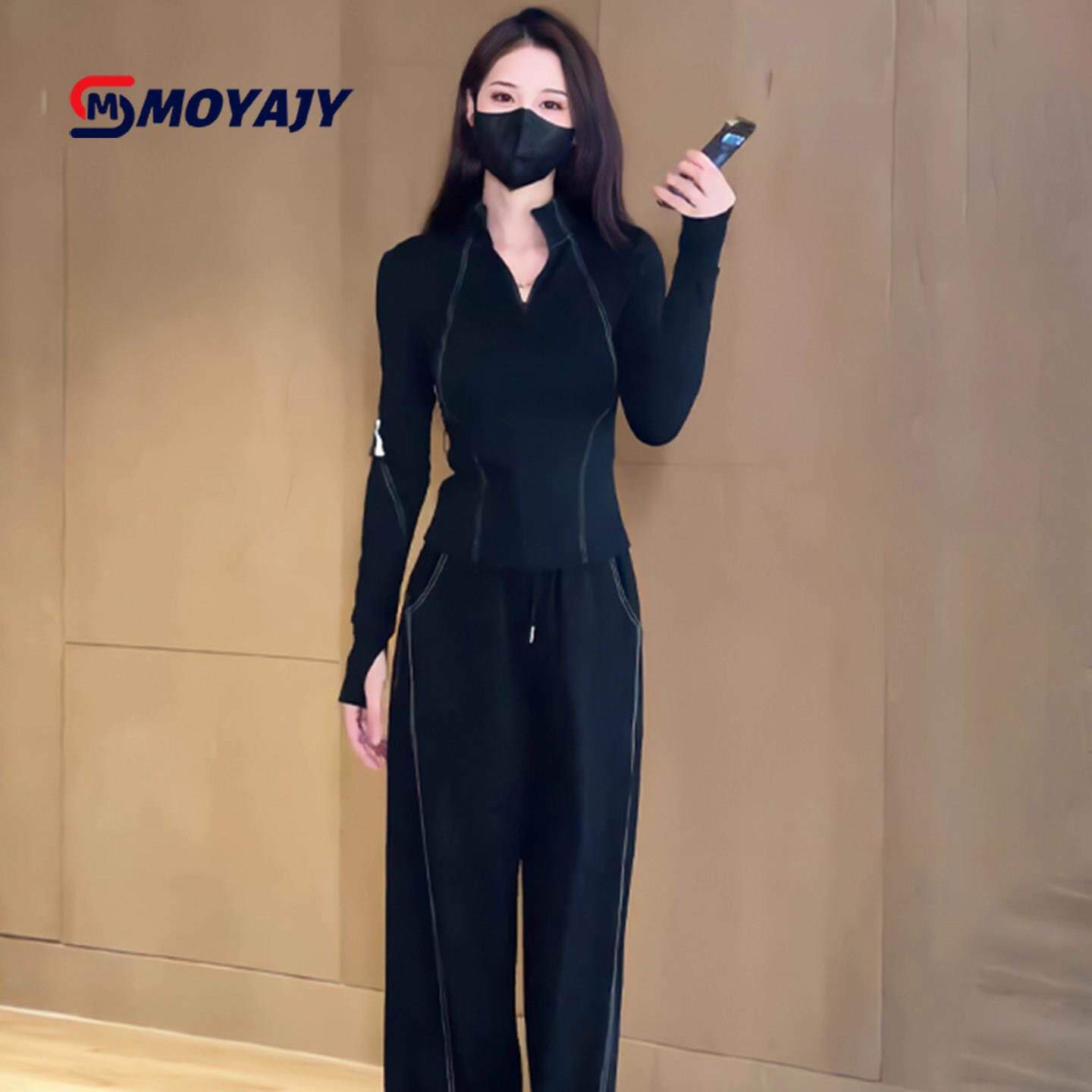 MOYAJY品牌休闲运动套装女2025春秋新款显瘦减龄卫衣阔腿裤两件套
