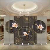 新中式 屏风隔断花鸟客厅酒店大堂家用卧室暗色可移动折叠木制折屏