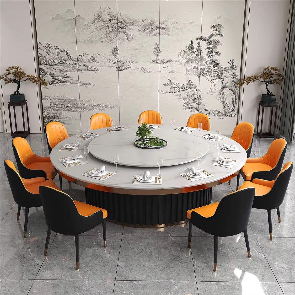 酒店电轻奢岩板餐桌火锅桌电磁炉大理石包厢圆桌餐桌商用餐饮店