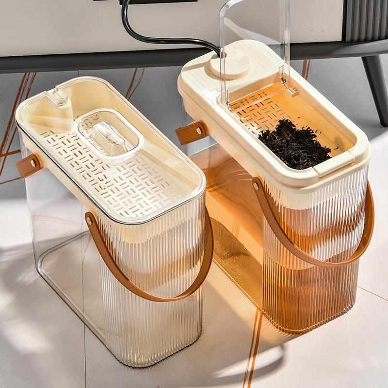 手提茶水桶家用茶叶分离漏茶水过滤废水桶长方形轻奢夹缝茶渣桶