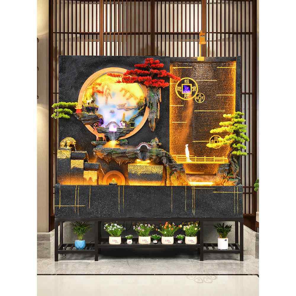 新欧式假山流水喷泉客厅水幕墙流水屏风公司店客厅入口装饰摆件