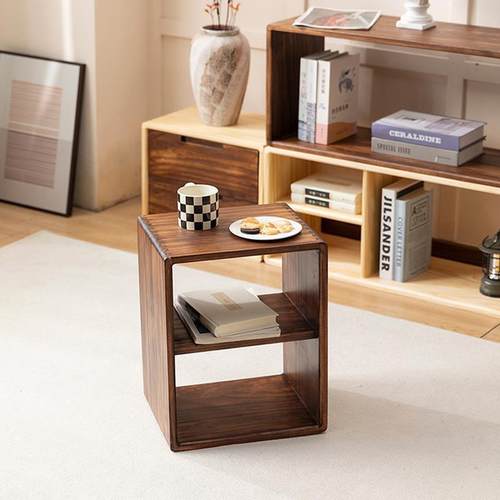 圆角自由合木格子柜地胡桃色书架飘窗书柜落组收纳柜隔实断YEX置