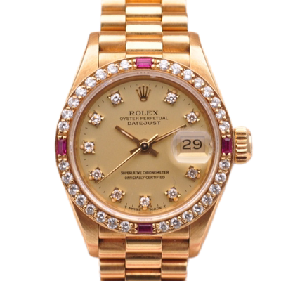 正品女金劳[9.8新]劳力士日志型后镶钻自动机械女表69178