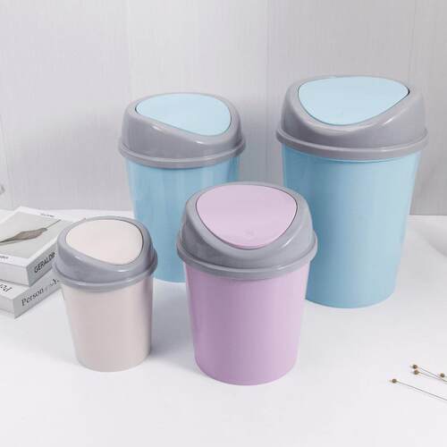 New Covered Flip-Top Trash Can - Round Creative Swing Lid Ga