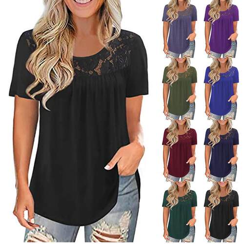 Women's large lace pleated shirt with waist cinching and