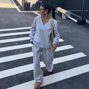 Casual Winter Two Piece Sets For Women V Neck Sweatshirt