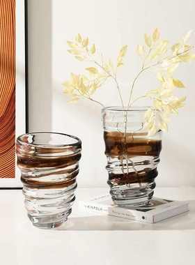 现代轻奢家居拼色圈纹玻璃花瓶别墅客厅餐桌高级感水果盘装饰摆件