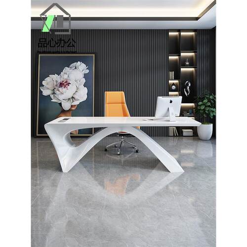 烤漆经理桌主管桌椅老板桌简约现代白色办公室美容院医美谘询桌
