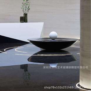 黑色水盘雕塑创意软装 置艺术品样板房大型落地摆件 饰品酒店大堂装