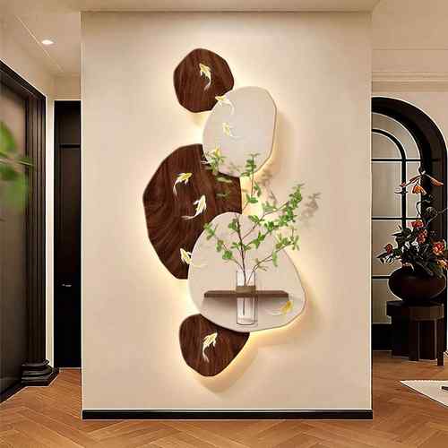 石来运转玄关装饰画寓意好的水培绿植走廊挂画入户正对门LED灯画