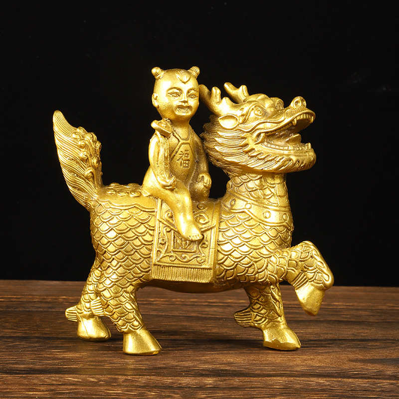 办公室送子装饰品黄铜一对麒麟金童玉女家居摆件摆件批发麒麟黄铜
