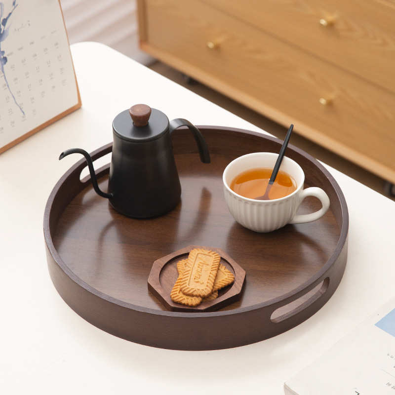 餐托盘竹竹木茶几端菜黑胡桃用收纳盘盘长方形盘提手家用客厅点心
