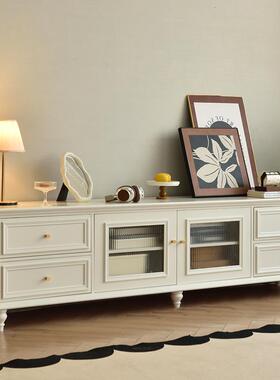美式实木电视柜茶几组合复古简约白色美式乡村客厅落地电视机柜
