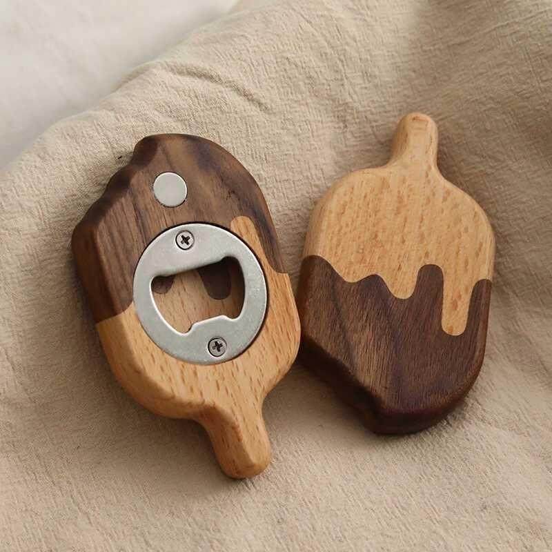 开瓶器冰箱贴磁吸个性创意实木雪糕启瓶器冰箱装饰摆件啤酒瓶起子