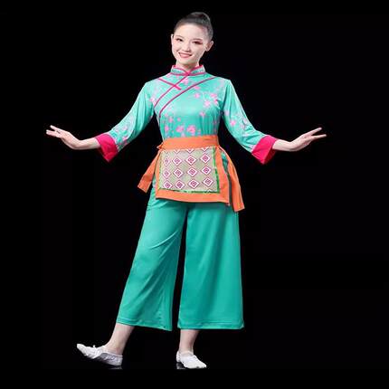 正品莓茶姑娘爽门亮广舞服装套装春大夏采茶舞笠斗舞蹈服装妈演场