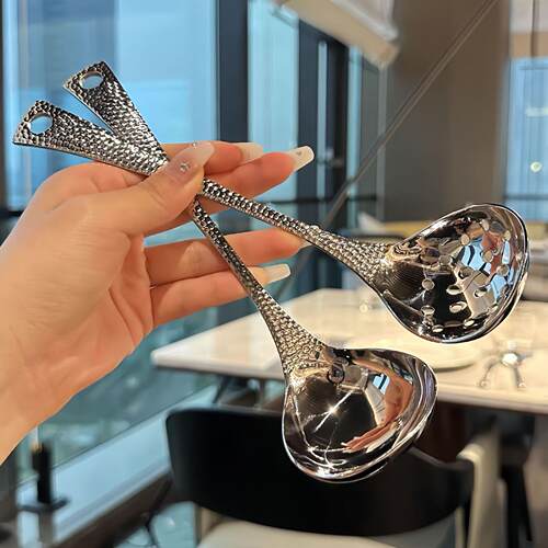Stainless Steel Soup Spoon and Slotted Spoon, Trendy Long-Ha