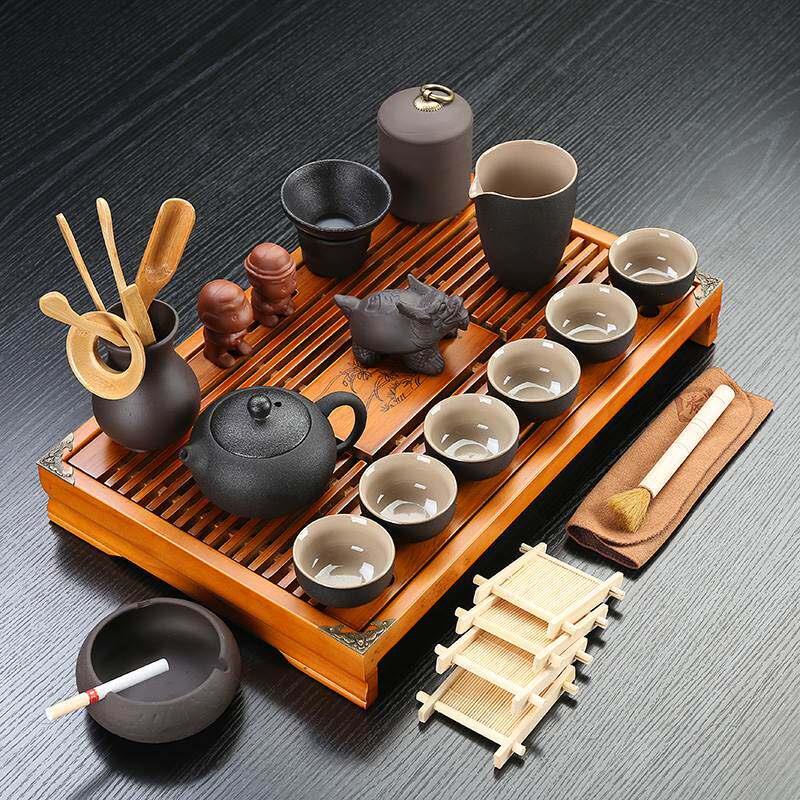 紫砂陶瓷功夫茶具套装家用客厅整套茶台茶杯办公抽屉式实木小茶盘