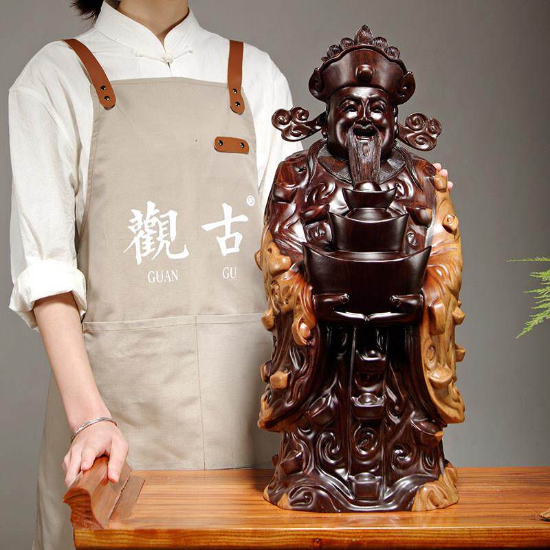 黑檀木雕刻财神爷根雕摆件树根文财神工艺礼品摆饰家居店铺装饰开