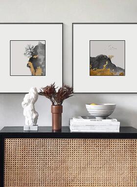 新中形式书户房装与石相依饰画禅意山水茶室背景墙画国风方玄挂关