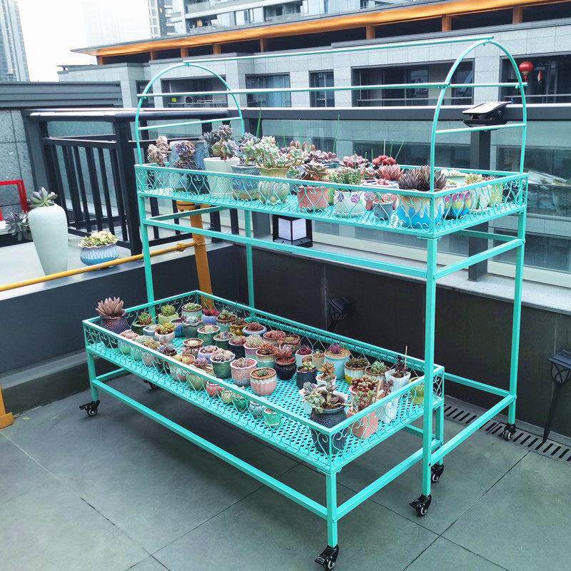【花含烟】阳台多肉花架室外铁艺带轮移动防雨遮阳室内多层落地