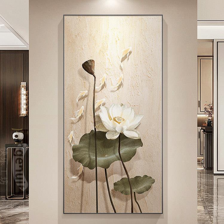 莲花锦鲤玄关装饰画入户正对门壁画2025新款走廊过道挂画新中式画