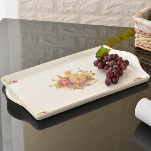 陶瓷托 托盘餐饮具陶瓷餐垫咖啡茶杯收纳盘欧式纯陶瓷鎏金茶具大