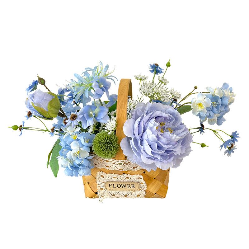 手工编织花篮仿真花花艺装饰客厅餐桌花插花假花摆件拍照道具绢花