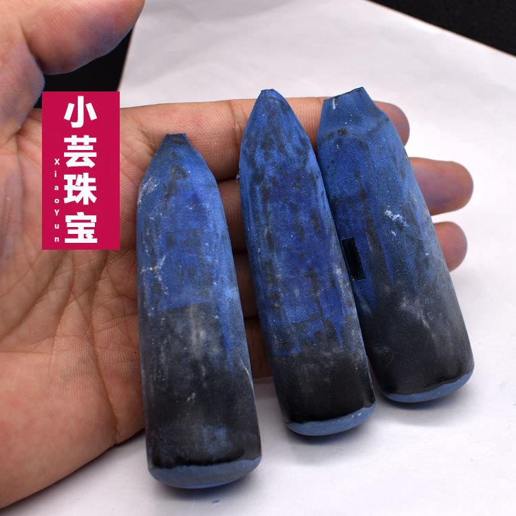 蓝尖晶石原材料蓝宝石圆柱形蓝色宝石磨石原料摆件石装饰雕刻