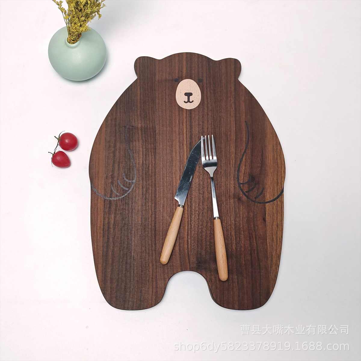 黑胡桃菜板实木卡通熊托盘砧板日式可爱点心盘家用实木砧板