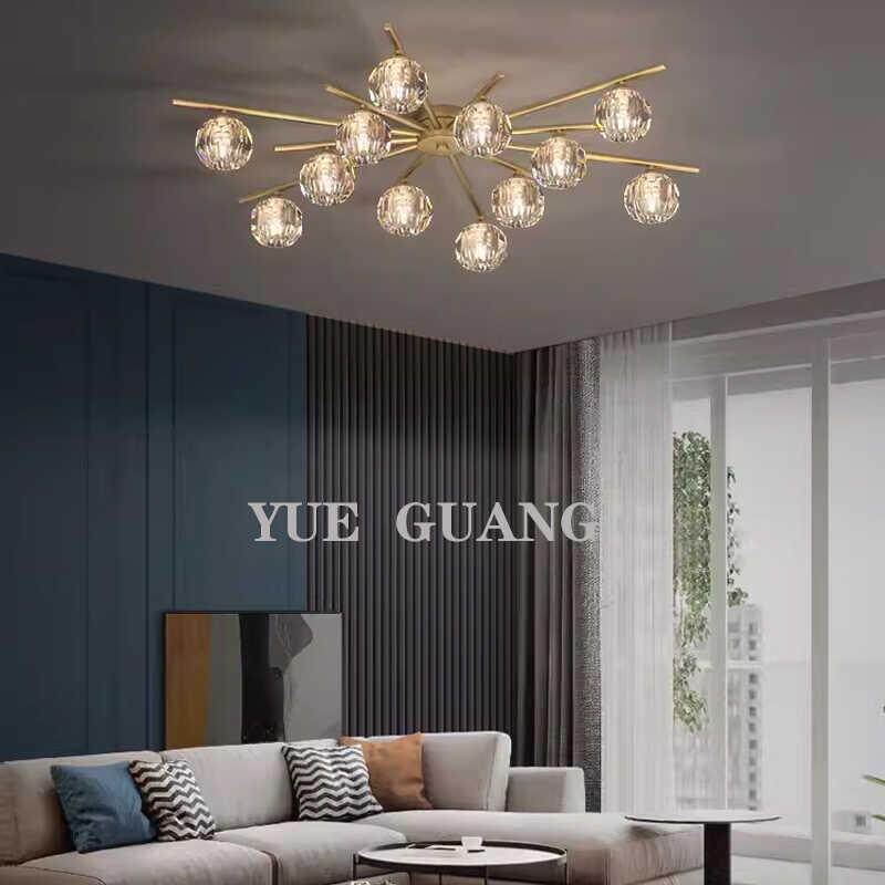 后现代轻奢全铜吊灯客厅吸顶灯简约水晶灯饭厅卧室北欧分子灯具