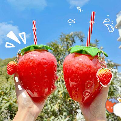 500ml Summer Cute Strawberry Straw Water Bottle Cartoon Food
