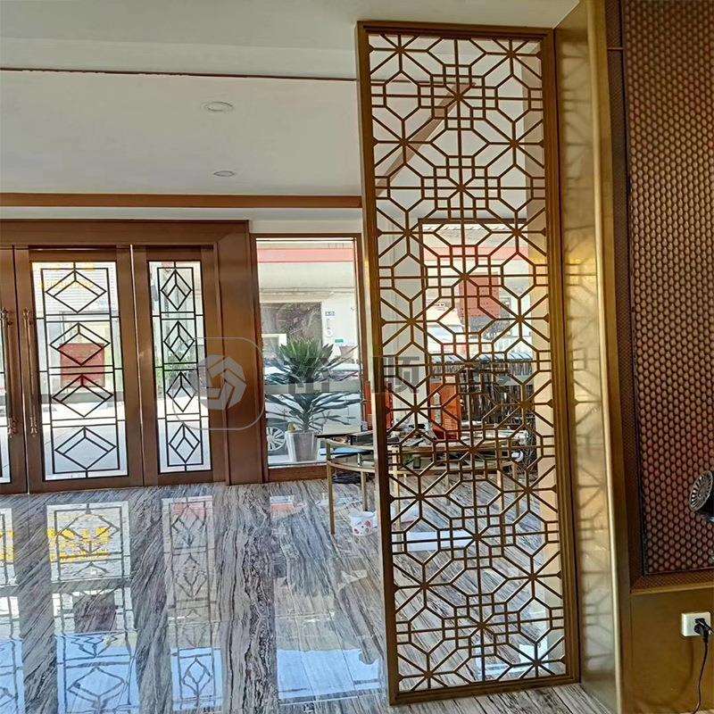 销售中心酒店大门中式钢化玻璃推拉门雕花金属不锈钢地弹簧门