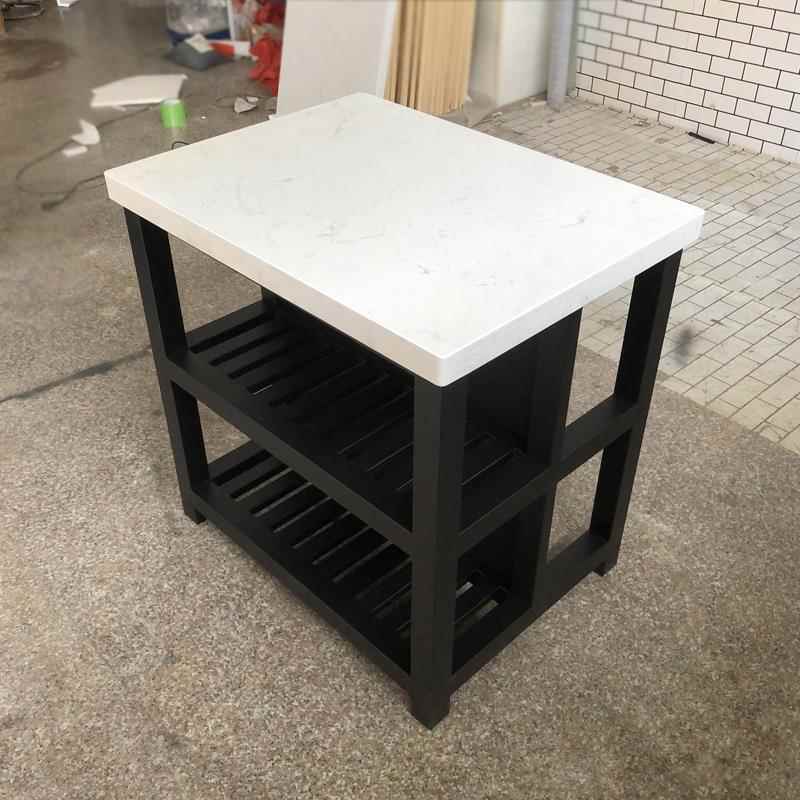 大理石厨房窄中岛台单独料理台定制吧置物架可移动餐边桌柜一体