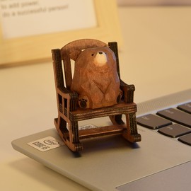 木质木雕小熊摆件日系治愈情绪解压电脑桌面工位小摆件生日礼物女