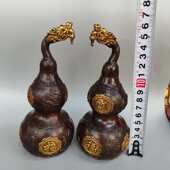 仿古铜器收藏鎏金龙头葫芦一对居家装 饰桌面摆件