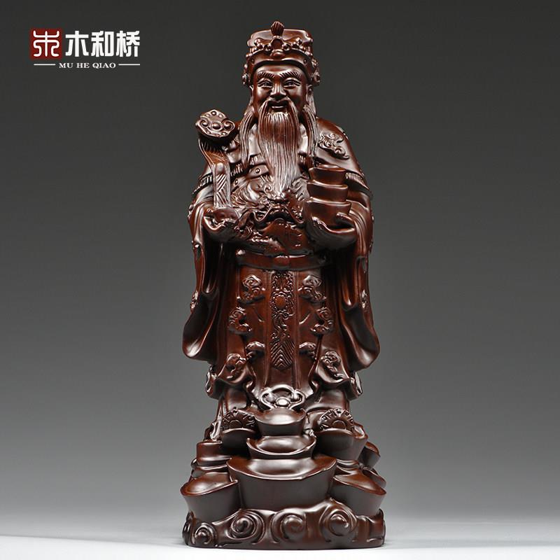 黑檀木雕财神爷佛像摆件实木客厅玄关红木装饰工艺品店铺开业送礼