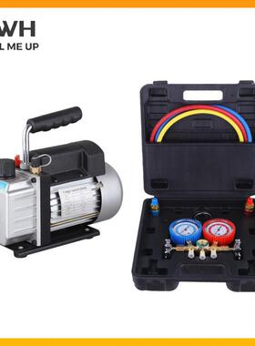 真空泵抽气泵220V3/2.5CFM/铜阀410冷媒表阀空调加氟双表组合套装