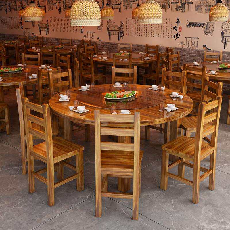 实木碳圆桌饭店桌椅组合面馆小吃店烧饭馆大排0000烤挡快餐桌椅化