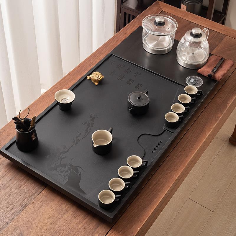 天然乌金石茶盘套装全自动一体电磁炉烧水壶家用功夫茶具茶台整套