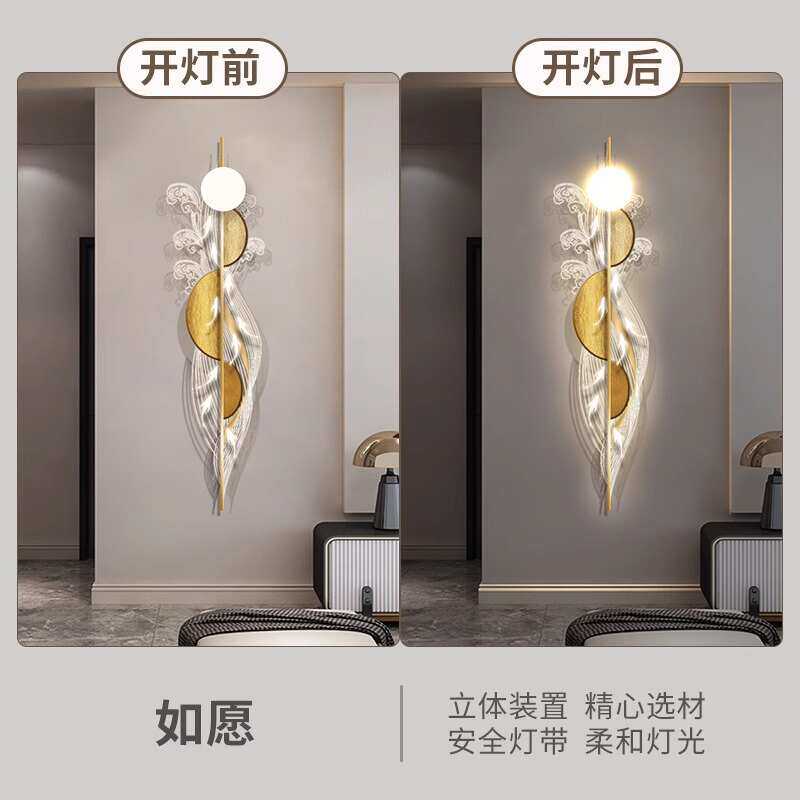 图客厅轻九格栅电视奢高级壁画鱼发光背景感立体装饰画墙挂画壁灯