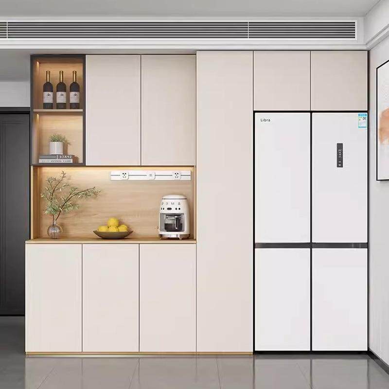 歌雷现代实木餐边柜一体靠墙高柜嵌入式冰箱柜大容量客厅储物柜子