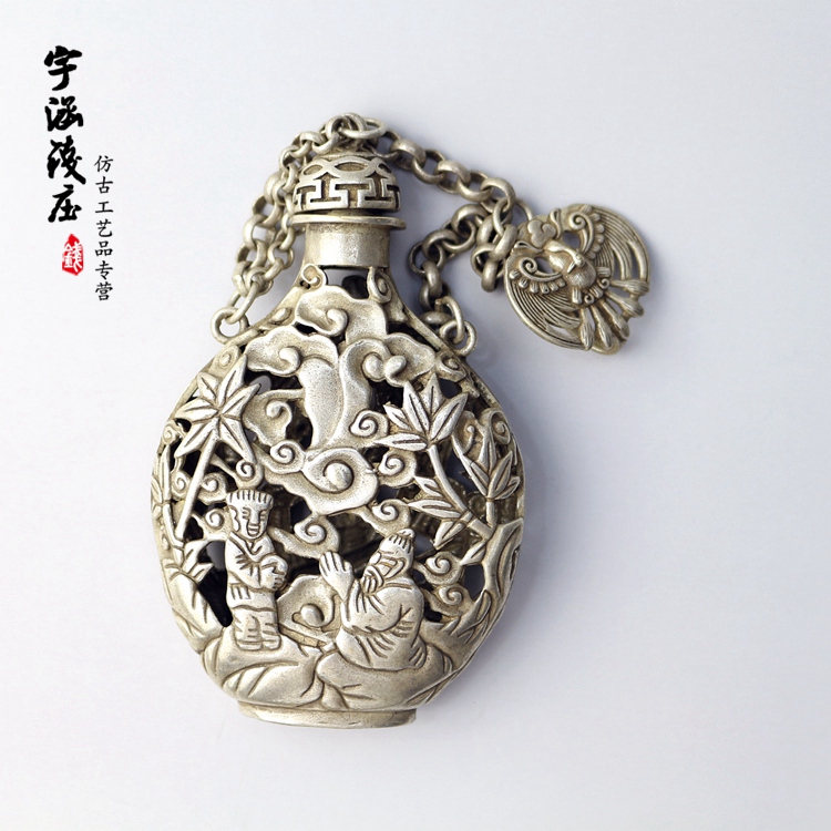 古玩杂件镂空藏银人物古典复古香囊压襟香囊包香包吊坠银饰品仿古