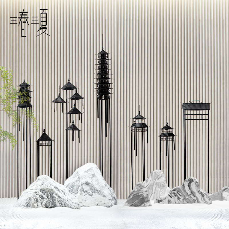 新中式铁艺凉亭大型室内艺术雕塑摆件会所酒店落地工艺品软装饰品