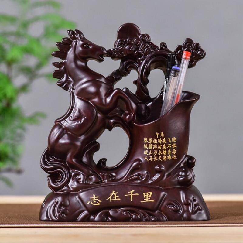 书房桌面家居工艺品笔筒十二生肖属相动物摆件黑檀木雕刻笔筒饰品