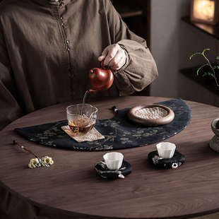 织锦刺绣绸缎提花高端杯垫家用轻奢桌布茶艺茶道壶垫布垫子 新中式