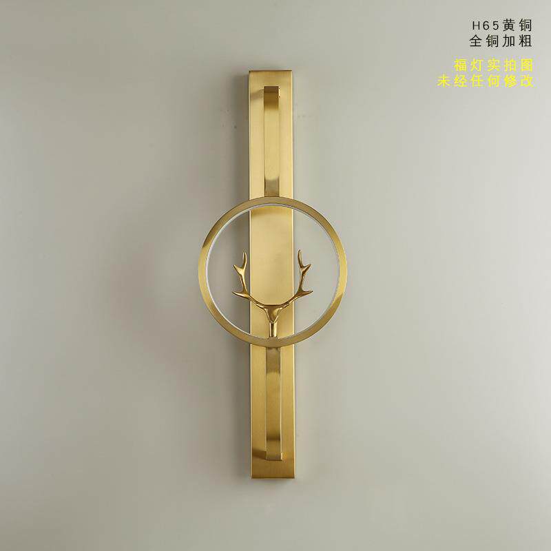 新中式全铜长寿鹿壁灯卧室床头客厅创意LED现代中式简约小鹿灯